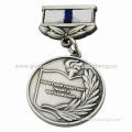 Zinc alloy metal medal with ribbon, available in various plating colors, factory direct sales